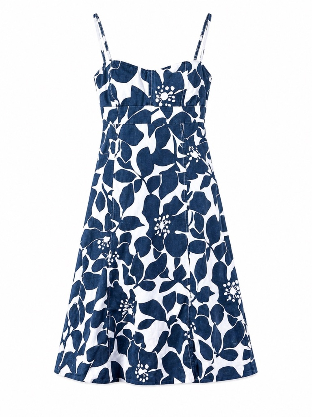 J.Crew Linen Floral Midi Dress Blue White Spaghetti Strap Size 10